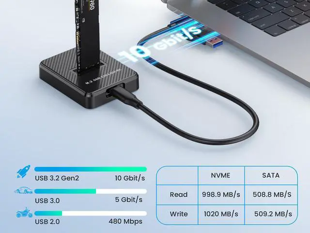 Alt view image 6 of 7 - 10Gbps NVMe & SATA M.2 Docking Enclosure, M.2 SSD to USB-A/C Reader/Writer Adapter Compatible with (M Key, B+M Key) NVMe and NGFF SSD of 2280 2260 2242 2230 form factors,UASP Supports