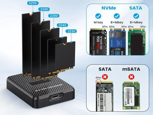 Alt view image 7 of 7 - 10Gbps NVMe & SATA M.2 Docking Enclosure, M.2 SSD to USB-A/C Reader/Writer Adapter Compatible with (M Key, B+M Key) NVMe and NGFF SSD of 2280 2260 2242 2230 form factors,UASP Supports