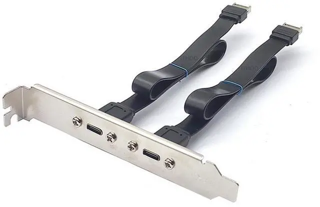 Alt view image 3 of 7 - 2 Ports USB 3.2 Gen 2x2 USB-C 20Gbps Adapter Flat Cable, Internal USB 3.2 20-Pin Type-E A Key Motherboard Header to Type-C Female Extension Cable with Full-Profile PCI Bracket Cover,1.64FT