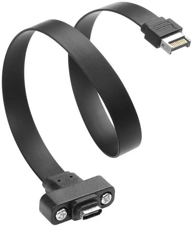 Alt view image 4 of 7 - 2 Ports USB 3.2 Gen 2x2 USB-C 20Gbps Adapter Flat Cable, Internal USB 3.2 20-Pin Type-E A Key Motherboard Header to Type-C Female Extension Cable with Full-Profile PCI Bracket Cover,1.64FT