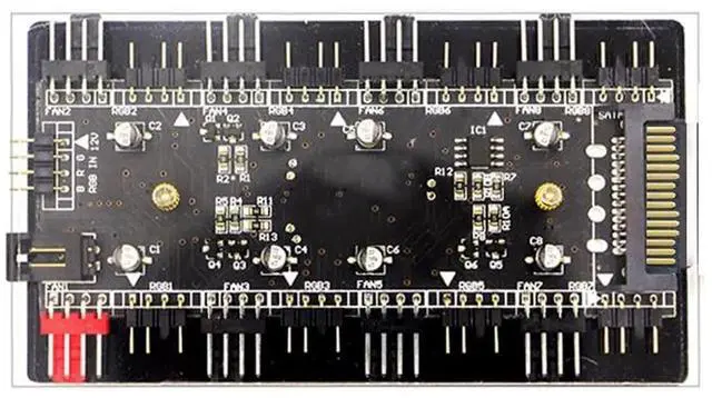 Alt view image 3 of 6 - 2-in-1 PWM & ARGB 5V Addressable RGB Controller Hub 8 Ports 12V 4Pin Fan & 5V 3Pin AURA Adapter with PMMA Case and Magnetic Standoff for Cooling Radiator & Computer LED Strip Lights - SATA Powered