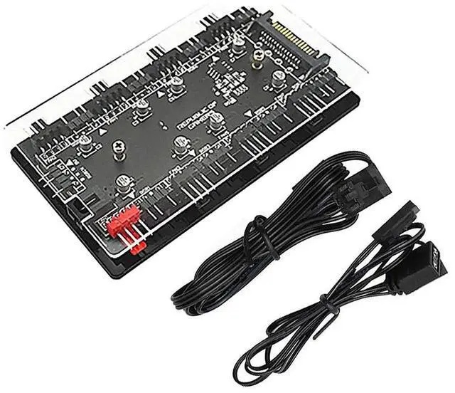 Alt view image 2 of 6 - 2-in-1 PWM & ARGB 5V Addressable RGB Controller Hub 8 Ports 12V 4Pin Fan & 5V 3Pin AURA Adapter with PMMA Case and Magnetic Standoff for Cooling Radiator & Computer LED Strip Lights - SATA Powered