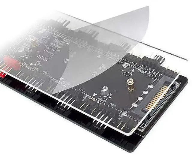 Alt view image 4 of 6 - 2-in-1 PWM & ARGB 5V Addressable RGB Controller Hub 8 Ports 12V 4Pin Fan & 5V 3Pin AURA Adapter with PMMA Case and Magnetic Standoff for Cooling Radiator & Computer LED Strip Lights - SATA Powered
