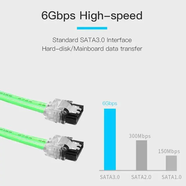Alt view image 5 of 5 - 6 inch SATA3 SATA III 6Gb/s Serial ATA DATA cable w/ latch Locking for Hard Drive Disk HDD / SSD - UV Green