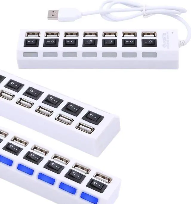Alt view image 5 of 5 - High Speed 480Mbps 7 Port USB 2.0 Hub  w/ Individual Power Switches and LEDs,USB Splitter Adapter Port For Laptop PC Computer Peripherals Accessories