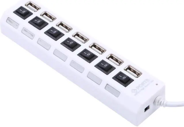 Main image of High Speed 480Mbps 7 Port USB 2.0 Hub  w/ Individual Power Switches and LEDs,USB Splitter Adapter Port For Laptop PC Computer Peripherals Accessories