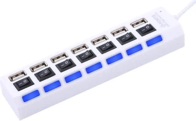 Alt view image 3 of 5 - High Speed 480Mbps 7 Port USB 2.0 Hub  w/ Individual Power Switches and LEDs,USB Splitter Adapter Port For Laptop PC Computer Peripherals Accessories