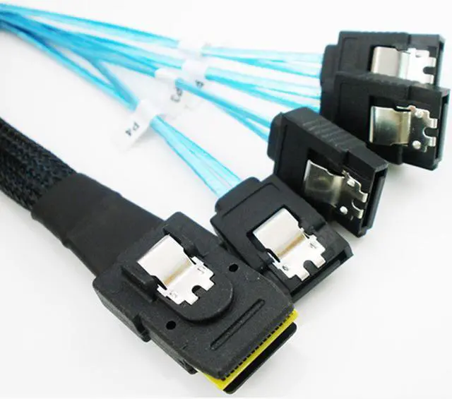 Alt view image 5 of 5 - 0.5 Meter Internal Mini SAS 36pin SFF-8087 Host/Controller to 4 x SATA 7pin Target/Backplane Forward Breakout Cable w/ Nylon Braiding