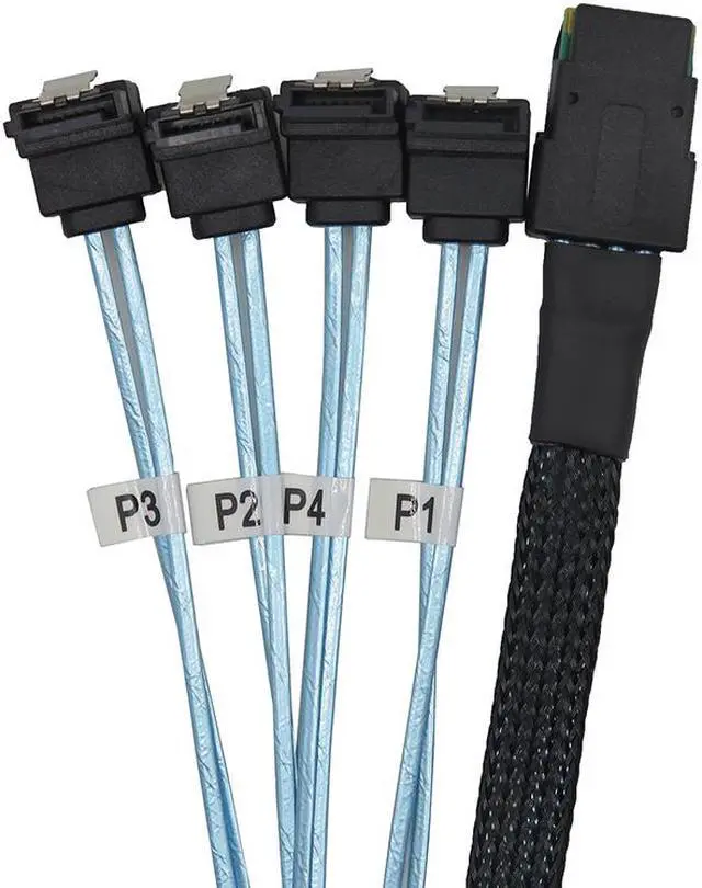 Alt view image 2 of 5 - 0.5 Meter Internal Mini SAS 36pin SFF-8087 Host/Controller to 90 Degree 4 x SATA 7pin Target/Backplane Forward Breakout Cable w/Net Jacket