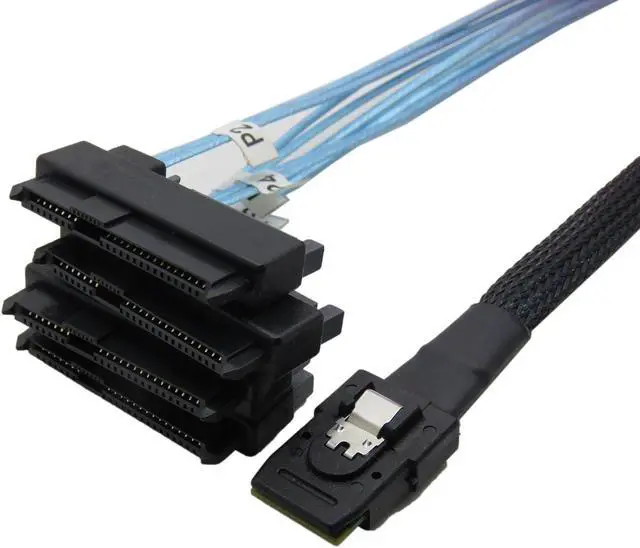 Alt view image 2 of 6 - 1Meter Internal 36 Pin Mini SAS SFF-8087 Host/Controller  to 4x SAS 29Pin SFF-8482 Target/Backplane Hard Disk ,Power by SATA 15pin