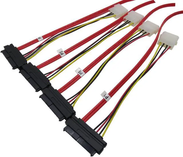 Alt view image 4 of 5 - 1 Meter Internal 36 Pin Mini SAS SFF-8087 Host/Controller to 4x SAS 29Pin SFF-8482 Target/Backplane Hard Disk ,Power by Molex 4pin LP4