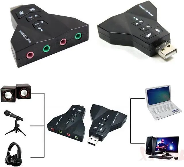 Alt view image 5 of 5 - 7.1 Channel USB 2.0 External Sound Card w/Dual 3.5mm Headset and Microphone Jack Interface,Laptop USB Stereo Mic Audio Adapter