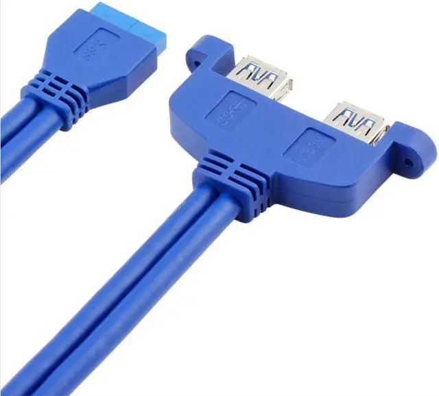 Alt view image 4 of 4 - 50cm Dual Port USB 3.0 to Motherboard Mainboard 20pin Header Adapter Cable w/ Rear PCI Bracket Panel,20-pins to 2 X USB A Female