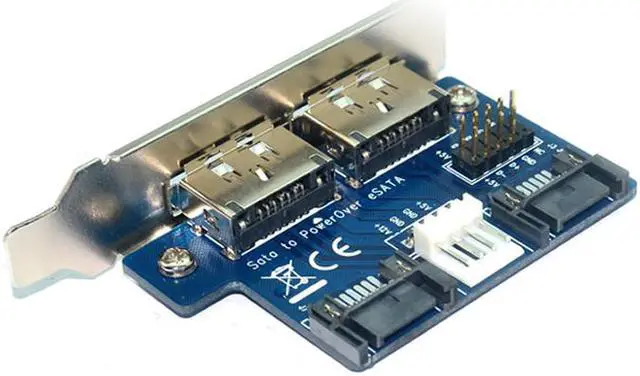 Alt view image 4 of 7 - Desktop 2 Ports SATA to Power eSATA eSATAp 9Pin to USB 2.0 Converter Power by SATA 15pin w/full Profile Bracket Expansion Card