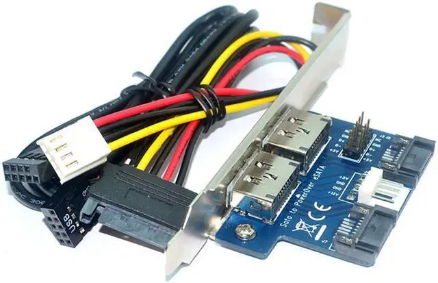 Alt view image 2 of 6 - Desktop 2 Ports SATA to Power eSATA eSATAp 9Pin to USB 2.0 Converter Power by SATA 15pin w/full Profile Bracket Expansion Card