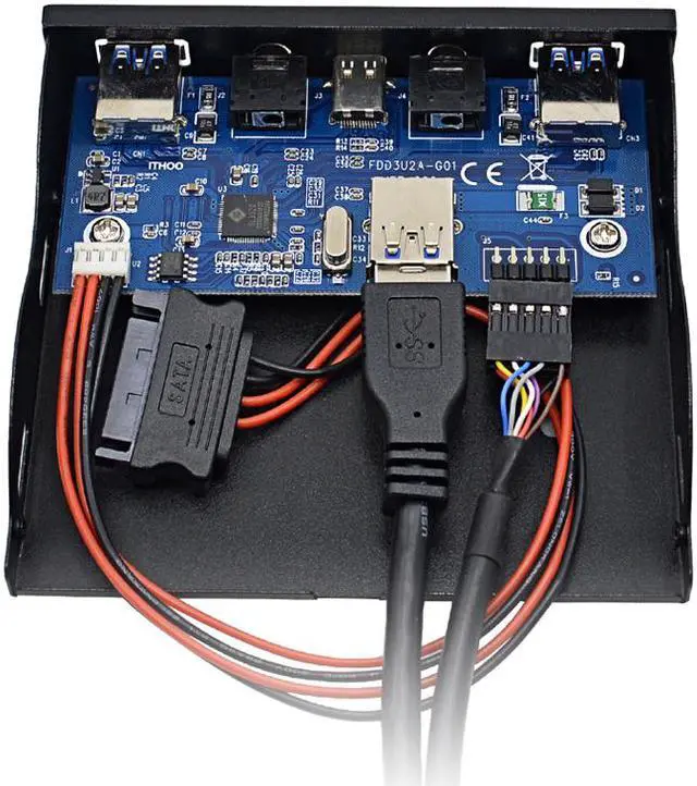 Alt view image 6 of 7 - Internal USB 3.1 Gen 1 Type C + 2 x USB 3.0 Port Hub Front Panel w/ HD Audio Mic Jack for Desktop PC Case 3.5" Floppy Bay Mount