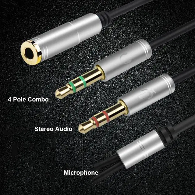 Alt view image 2 of 3 - 3.5mm Headphone Stereo Audio Mic Y Splitter,Dual 3.5 mm  Plug (Audio + Microphone) to 4 Pole Comob Jack Aux Adapter for 4 pin 3.5mm Plug Smartphone Earphone