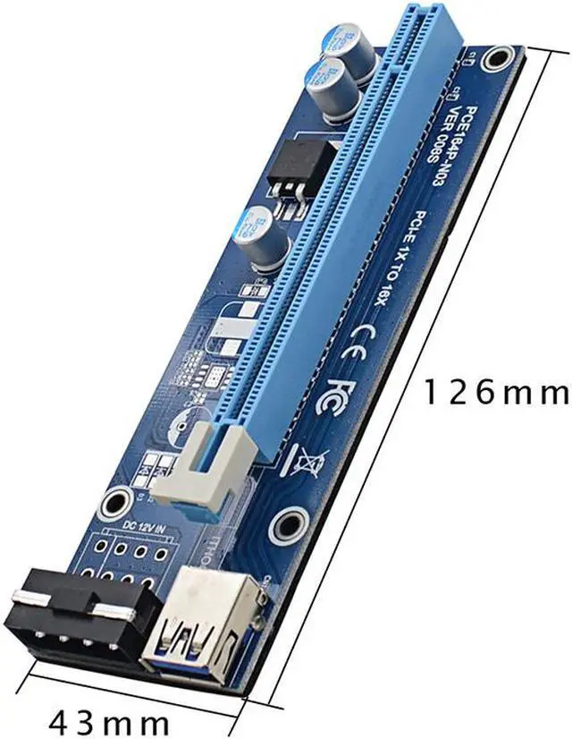 Alt view image 5 of 6 - Version 8 Molex 4pin Powered PCI-E PCI Express Extender Riser Cable- VER 006S - 1X to 16X PCIE USB 3.0 Adapter Card w/ 2ft USB Extension Cable - GPU Graphic Card Crypto Currency Mining