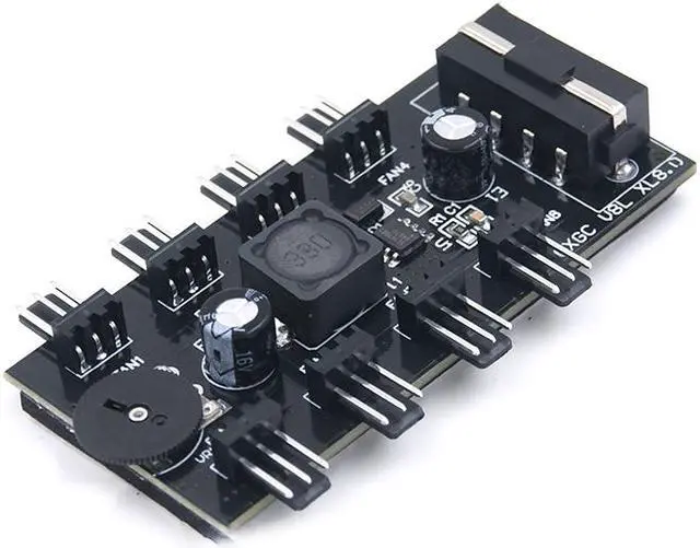 Alt view image 2 of 4 - 8 Channel Computer PC Case CPU Cooler 3pin cooling fan speed temperature controller, 8 Way 3 pin Fan Hub Power Supply Splitter by Molex 4Pin