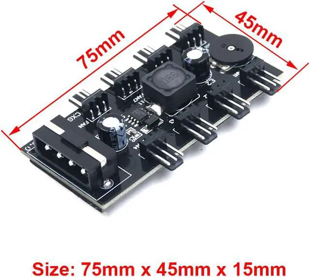 Alt view image 4 of 4 - 8 Channel Computer PC Case CPU Cooler 3pin cooling fan speed temperature controller, 8 Way 3 pin Fan Hub Power Supply Splitter by Molex 4Pin