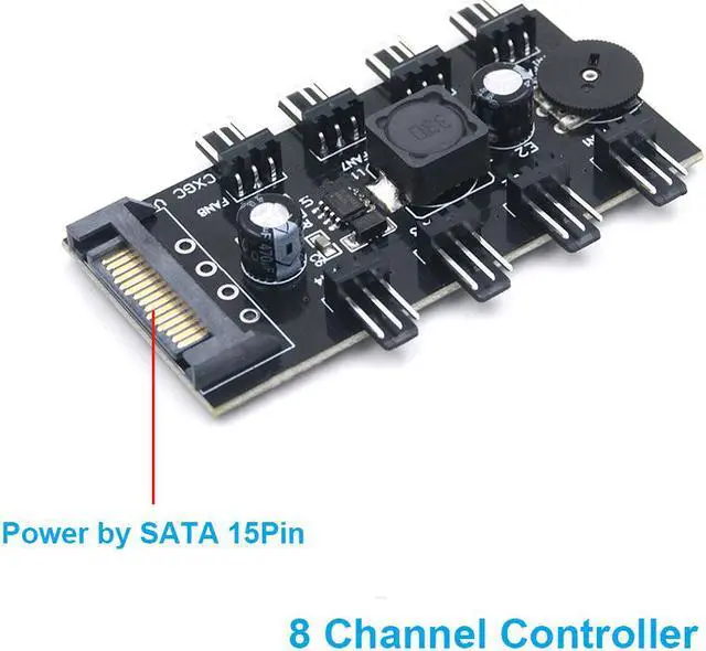 Alt view image 3 of 3 - 8 Channel Computer PC Case CPU Cooler 3pin cooling fan speed temperature controller, 8 Way 3 pin Fan Hub Power Supply Splitter by SATA 15pin