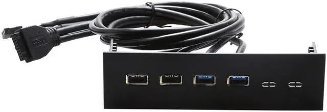 Main image of PC computer 5.25 inch  front panel USB Port Hub Splitter 2 Ports USB 3.0 & 2 Ports USB 2.0,60CM Cable of  USB Type A Female to motherboard -Black Plastic