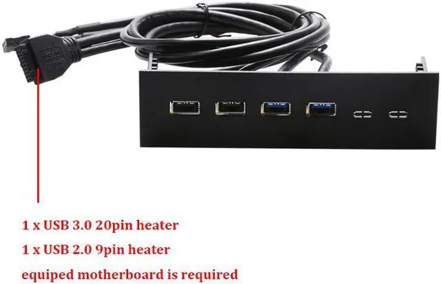 Alt view image 3 of 3 - PC computer 5.25 inch  front panel USB Port Hub Splitter 2 Ports USB 3.0 & 2 Ports USB 2.0,60CM Cable of  USB Type A Female to motherboard -Black Plastic