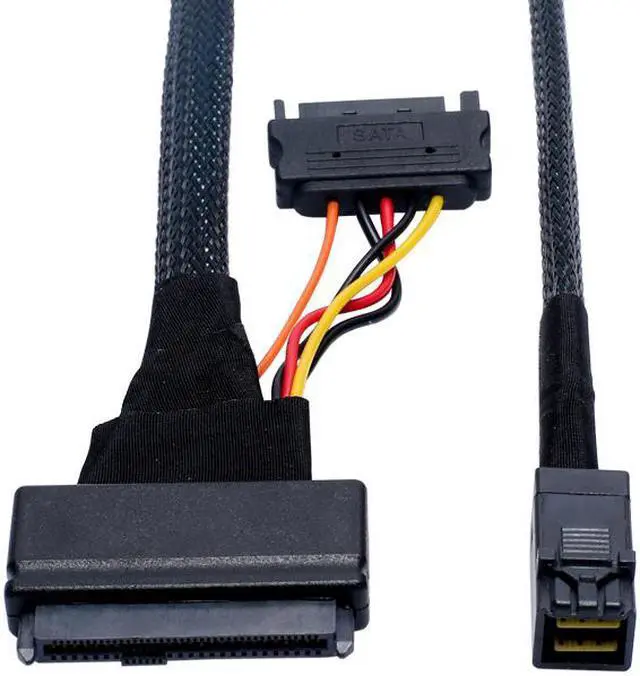 Alt view image 3 of 4 - Internal 12G HD Mini SAS SFF-8643 to U.2 SFF-8639 NVMe PCIe SSD Adapter Cable with SATA Power for Mainboard Intel SSD 750 p3600 p3700 U2 SFF8639 - 0.5 Meter