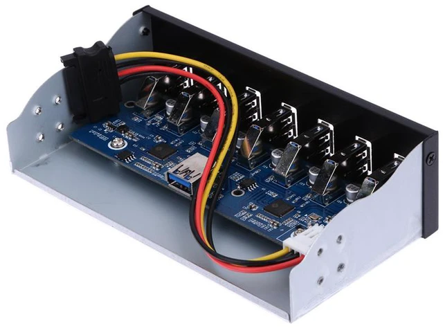 Alt view image 5 of 6 - 7 Port USB 3.0 5.25" Internal CD-ROM Bay Front Panel USB Hub,7 x USB 3.0 Type A Female to Motherboard USB 20 pin Hub Splitter Adapter w/ 5.25 inch Metal Bracket