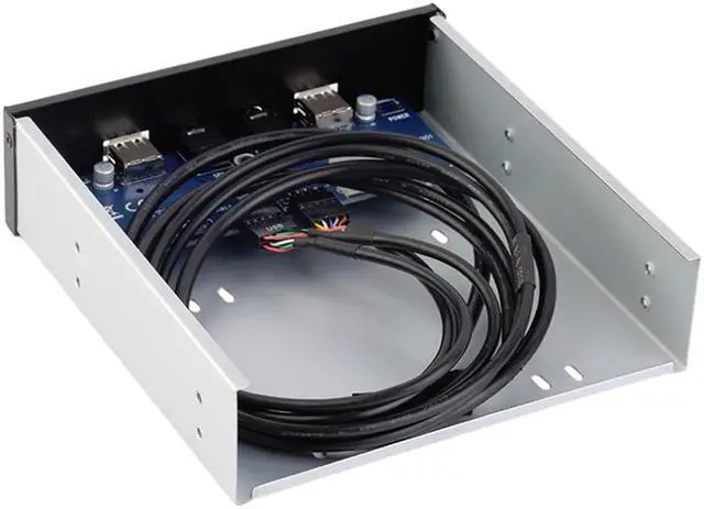 Alt view image 3 of 5 - 5.25 Inch Front Panel 2 Port USB 2.0 Hub w/ HD Audio Output Port & Microphone Input,USB 9-pin to 2 x USB 2.0 Type-A Female Splitter Adapter Cable w/ 5.25" CD-ROM Bay Bracket