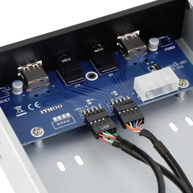 Alt view image 5 of 5 - 5.25 Inch Front Panel 2 Port USB 2.0 Hub w/ HD Audio Output Port & Microphone Input,USB 9-pin to 2 x USB 2.0 Type-A Female Splitter Adapter Cable w/ 5.25" CD-ROM Bay Bracket