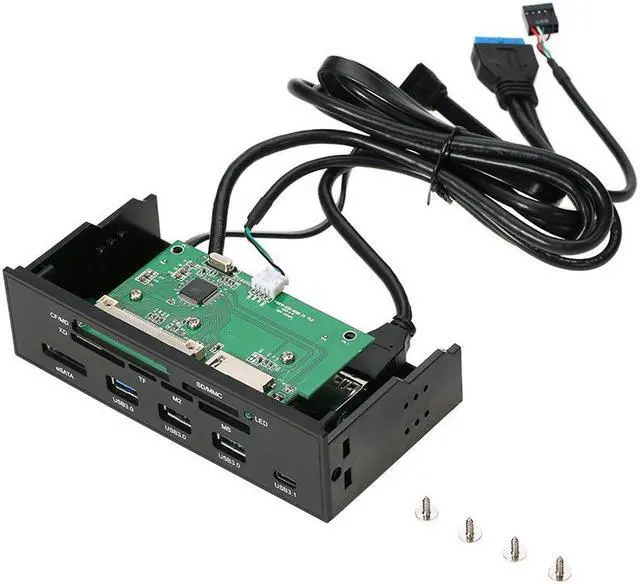 Alt view image 4 of 7 - 5.25 inch PC Computer Front panel All-in-1 Multifunction USB 2.0 card reader with 3 ports USB3.0,Type-C, eSATA ,Support MD,SD/MMC,XD,TF,M2,MS,64G CF card (STW-3125)