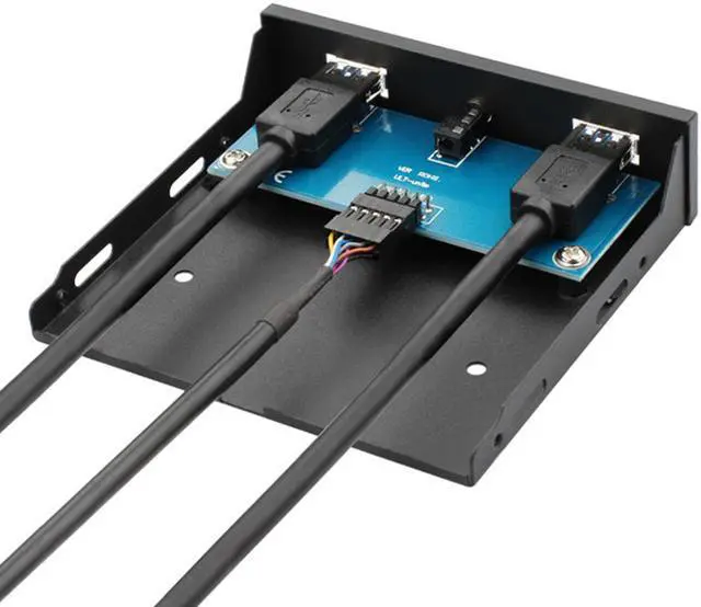 Alt view image 4 of 6 - 3.5" Internal Floppy Bay Front Panel Motherboard Mainboard USB 3.0 20Pin Header to 2 Port USB 3.0 Female Hub Adapter Bracket w/ 4-Pole 3.5mm Jack HD Audio Mic Connector