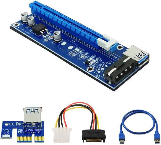 Main image of PCIe 1x to 16x PCI Express Extender Powered Riser Card,Ethereum Mining ETH GPU Riser Adapter Power by PCIe 6pin w/ 60cm USB 3.0 Cable& SATA to 4Pin Power cable