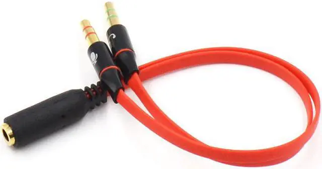 Alt view image 2 of 4 - 3.5mm 4 Position TRRS Female to 2 3-Pole Male Gold Plated Headphone Mic Audio Y Splitter Flat Cable - 8 inch,Red