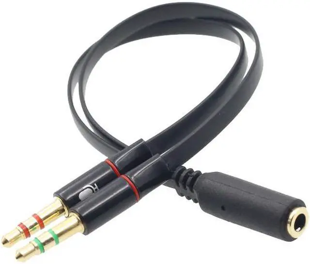 Alt view image 2 of 4 - 3.5mm 4 Position TRRS Female to 2 3-Pole Male Gold Plated Headphone Mic Audio Y Splitter Flat Cable - 8 inch,Black