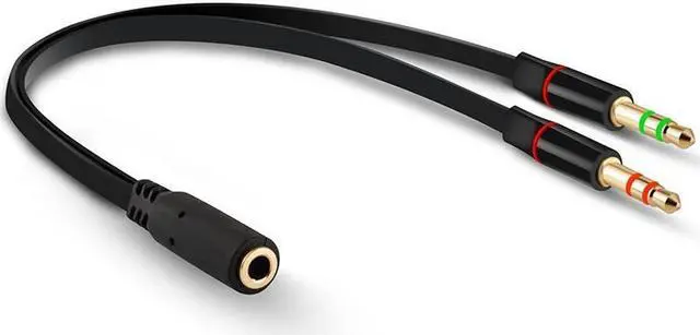 Alt view image 3 of 4 - 3.5mm 4 Position TRRS Female to 2 3-Pole Male Gold Plated Headphone Mic Audio Y Splitter Flat Cable - 8 inch,Black