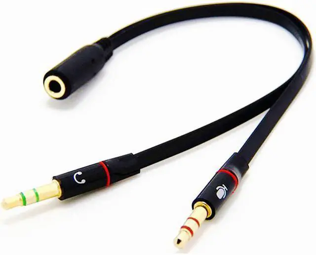 Alt view image 4 of 4 - 3.5mm 4 Position TRRS Female to 2 3-Pole Male Gold Plated Headphone Mic Audio Y Splitter Flat Cable - 8 inch,Black