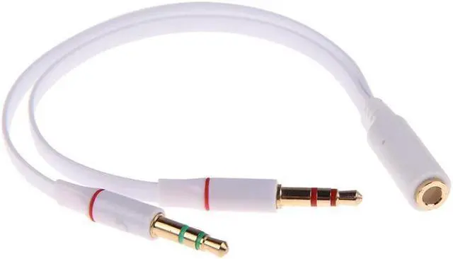 Main image of 3.5mm 4 Position TRRS Female to 2 3-Pole Male Gold Plated Headphone Mic Audio Y Splitter Flat Cable - 8 inch,White