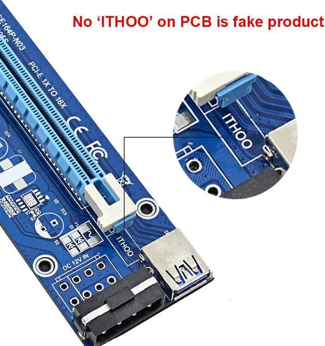 Alt view image 2 of 6 - 10-Pack ITHOO Molex 4pin Powered PCI-E PCI Express Extender Riser Cable- VER 006S Raiser Card- 1X to 16X PCIE USB 3.0 Adapter Card w/ 2ft USB Extension Cable - GPU Graphic Card Crypto Currency Mining
