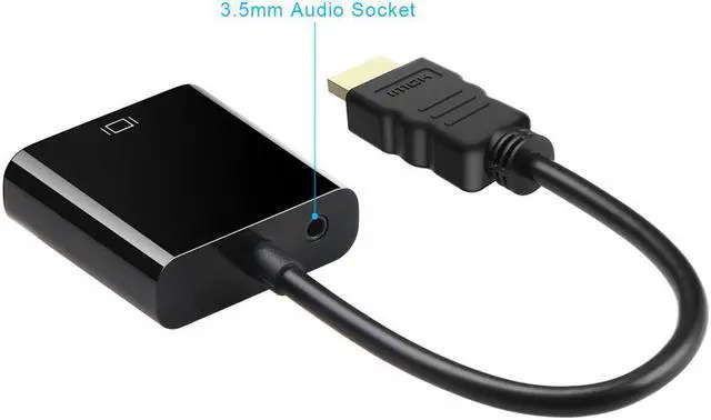 Alt view image 3 of 5 - Enlabs ADHD2VGAABK 8 inch HDMI-compatible to VGA, Gold Plated High-Speed 1080P Active HDTV to VGA adapter Converter Male to Female with 3.5mm Stereo Audio - Black,1080p - 1920 x 1200 VGA Monitor PC