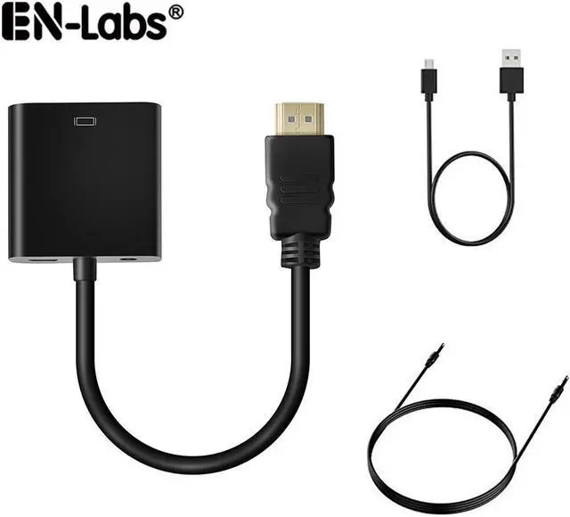 Main image of Enlabs ADHD2VGAUSBABK 8 inch HDMI--compatible to VGA Active Adapter Converter w/ Micro USB & 3.5mm Audio Port Cable  - Black,1080p - 1920 x 1200 VGA Monitor Projectors Adapter for Desktop PC / Laptop