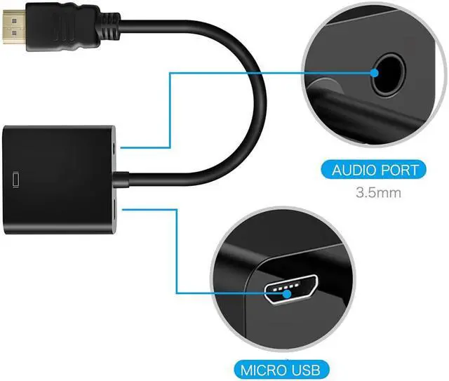 Alt view image 4 of 6 - Enlabs ADHD2VGAUSBABK 8 inch HDMI--compatible to VGA Active Adapter Converter w/ Micro USB & 3.5mm Audio Port Cable  - Black,1080p - 1920 x 1200 VGA Monitor Projectors Adapter for Desktop PC / Laptop