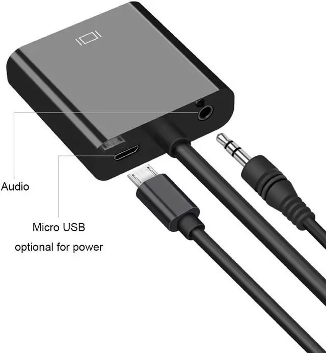 Alt view image 2 of 6 - Enlabs ADHD2VGAUSBABK 8 inch HDMI--compatible to VGA Active Adapter Converter w/ Micro USB & 3.5mm Audio Port Cable  - Black,1080p - 1920 x 1200 VGA Monitor Projectors Adapter for Desktop PC / Laptop