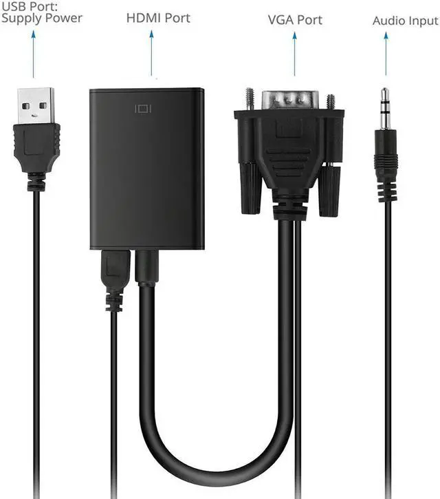 Alt view image 5 of 6 - EnLabs VGA2HDPT Aluminum Case VGA Male to HDMI Female Adapter Converter w/ 3.5mm Audio Cable and Micro USB Charging Cord for HDTV,Monitor,DVD Player, Tablet PC, Digital Camera
