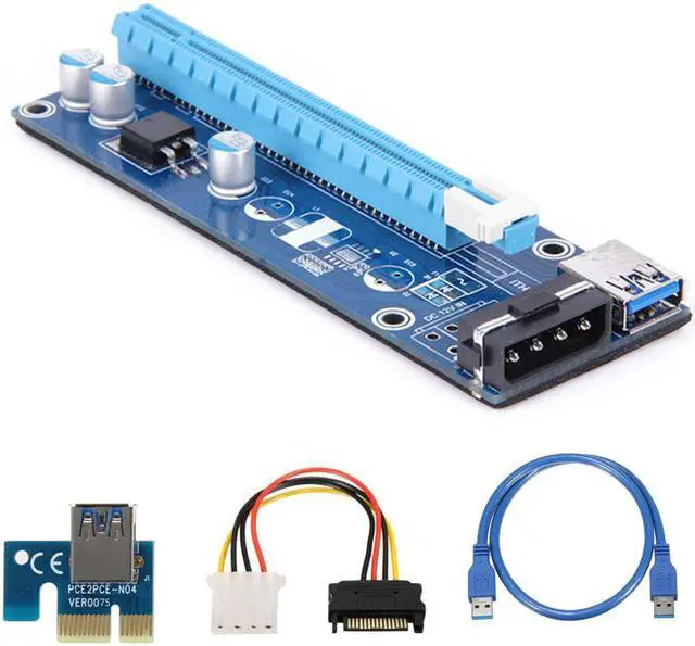 Main image of PCIe 1x to 16x PCI Express Extender Rise Card,USB 3.0 PCI-e Extension Adapter w/ SATA to Molex 4 pin Cable for Mining Machine