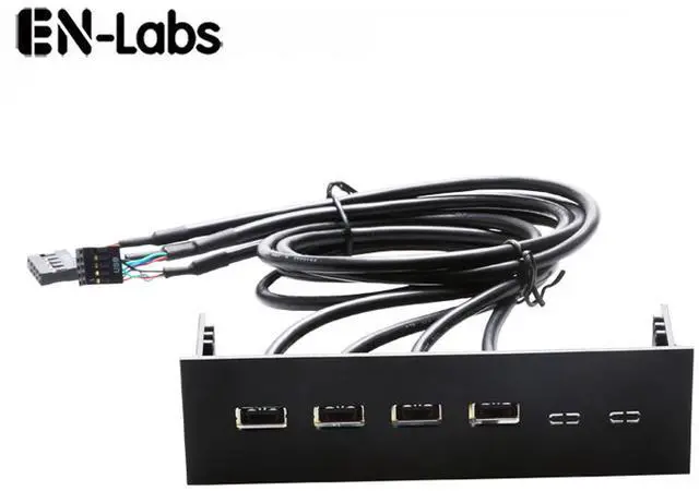 Main image of EnLabs FP525U24PL PC computer 5.25 inch 4 Ports USB 2.0 front panel USB Port Hub Splitter 60CM Dual 2 x USB 2.0 Type A Female to 9pin Cables -Black Plastic
