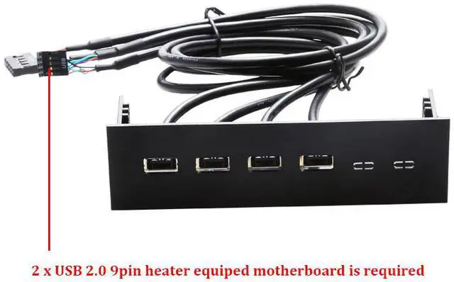 Alt view image 3 of 3 - EnLabs FP525U24PL PC computer 5.25 inch 4 Ports USB 2.0 front panel USB Port Hub Splitter 60CM Dual 2 x USB 2.0 Type A Female to 9pin Cables -Black Plastic