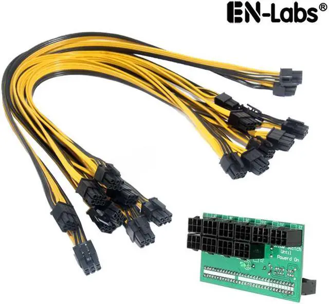 Main image of EnLabs KITPSUSW6PX106P Mining Power Supply 12V GPU/PSU 10 Ports 6pin Breakout Board + 10pcs 18AWG PCI-E 6Pin Male Cables (19.69Inch), Power Adapter Board for HP 1200w/750w PSU Ethereum ETH ZEC