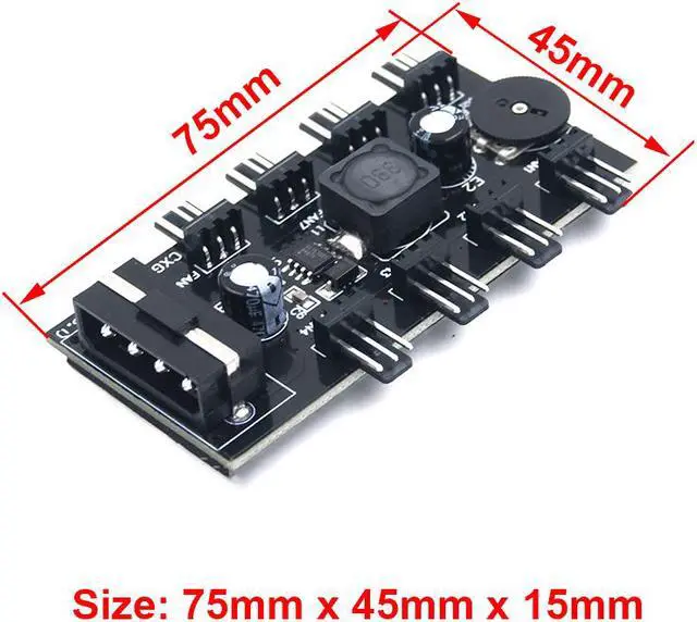 Alt view image 4 of 4 - EnLabs TX3CO8D Molex 4pin to 8 Port 3-pin Fan Hub Splitter - Internal Knob Fan Speed Controller,Compatible with 3 pin 4 pin CPU & Case Fan Control by Voltage Adjusted
